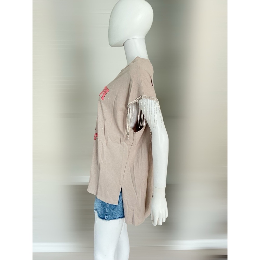 FANTASTIC FAWN Super cute oversized “cowboy” rhinestone fringe tee S M L - Picture 5 of 8